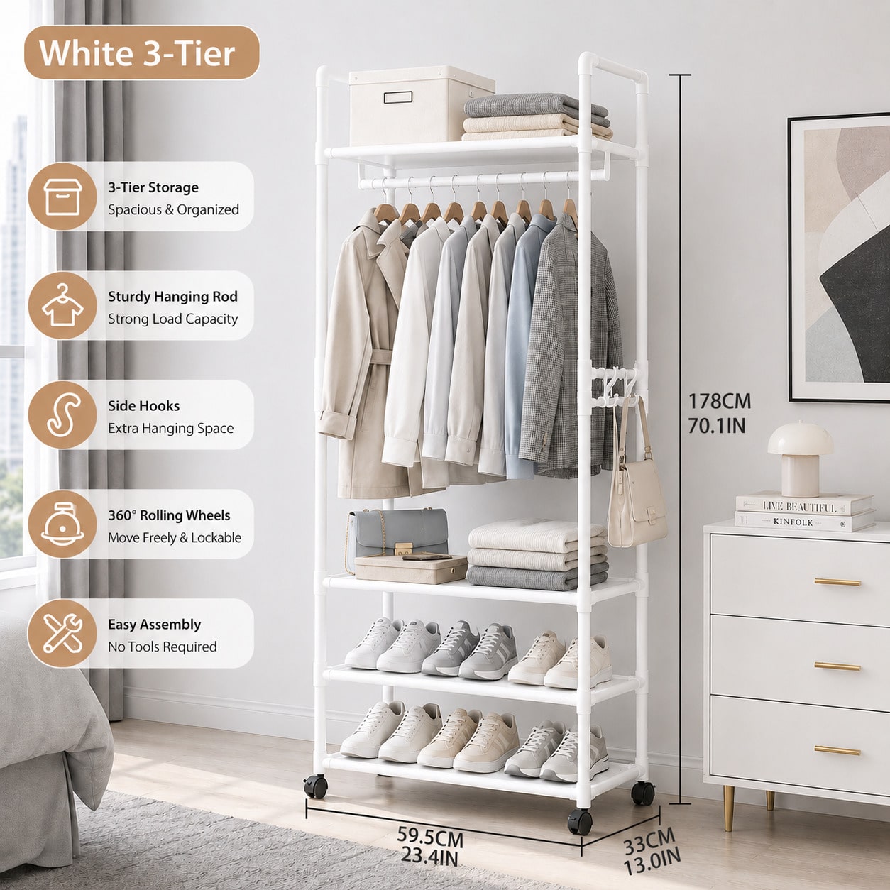 Rak Pakaian Beroda Warna Putih - Fishing Rod Holder ulasan dan harga
